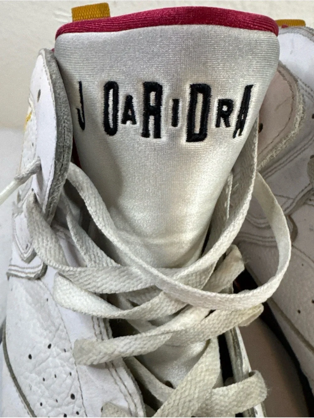 Jordan Men’s White with Red and Gold High-Top Athletic Sneakers